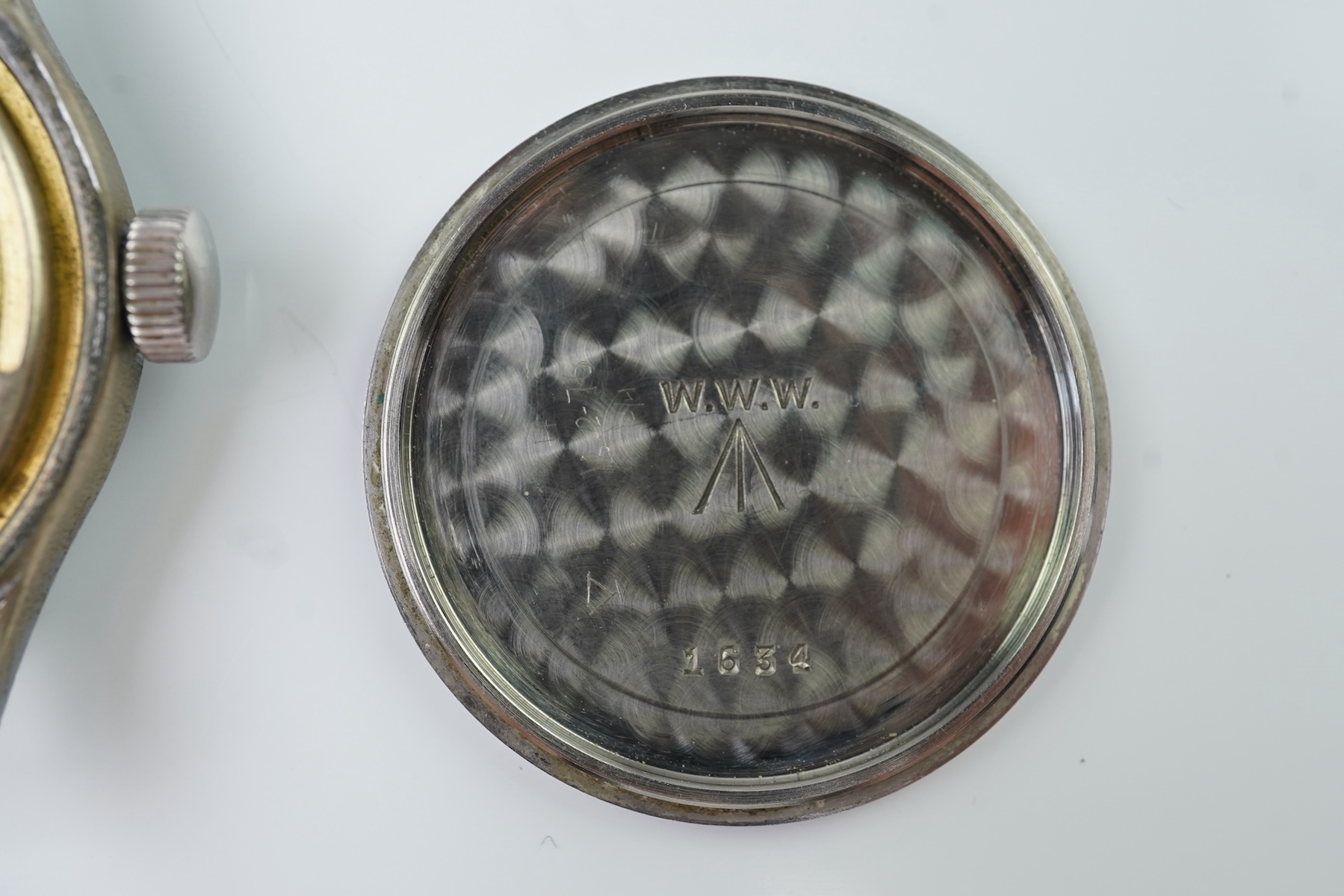 A gentleman's chrome cased Lemania WWW British military 'Dirty Dozen' manual wind wrist watch, circa 1945